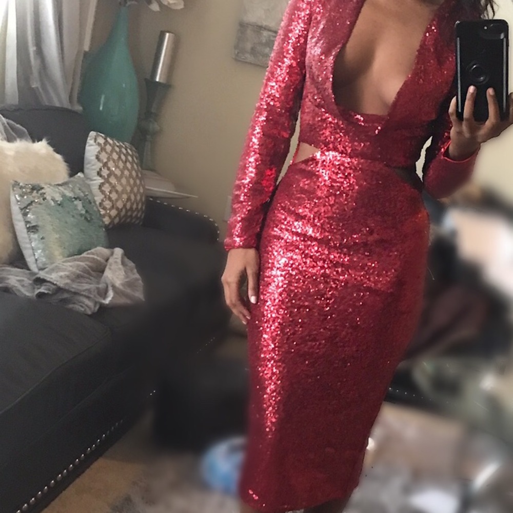 Sparkly Red Dress Unique Vintage High Fashion Cut